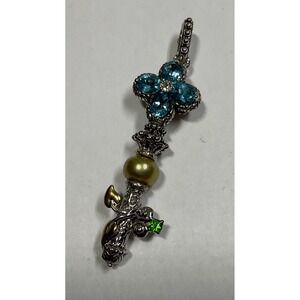 Barbara Bixby Sterling Silver Key Charm Pendant Blue Gemstones  16k